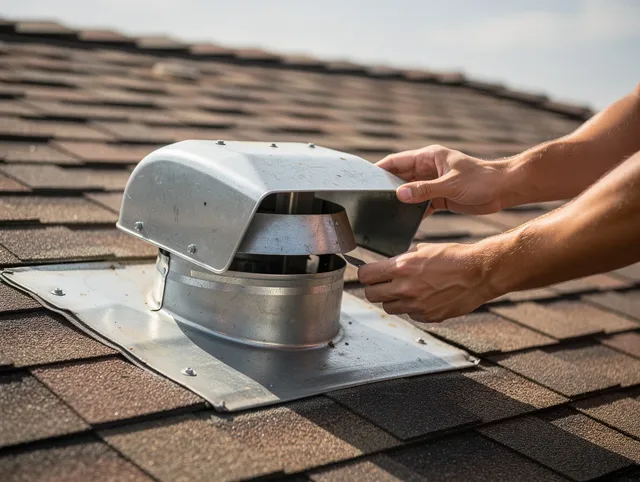 Kent Dryer Vent Cleaning certified technician safely cleaning a roof-mounted dryer vent in Kent