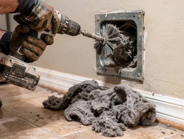 Certified Kent Dryer Vent Cleaning technician performing dryer vent cleaning in Kent